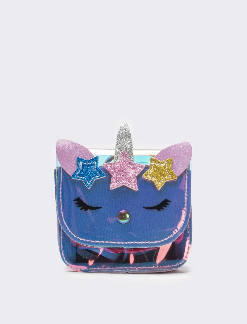 Tracolla bambina con patta e unicorno rainbow - Lilla