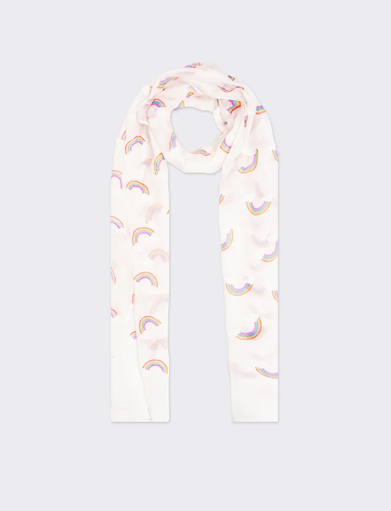Foulard bambina stampa arcobaleno 50 x 180 cm - Bianco
