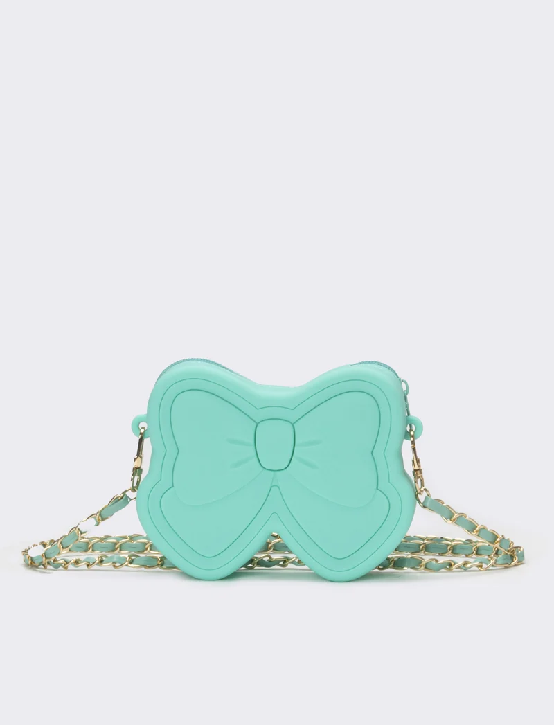 Borsa bambina modello fiocco con tracolla catena - Verde