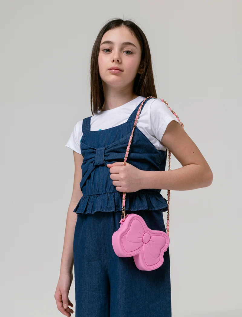 Borsa bambina modello fiocco con tracolla catena - Rosa