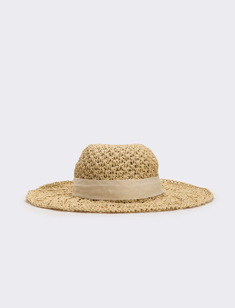 Cappello donna falda larga ventaglio - Beige