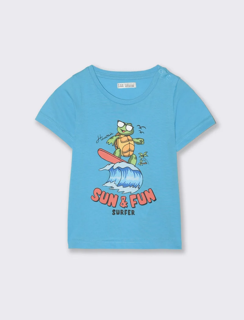T shirt con stampa da neonato - Turchese