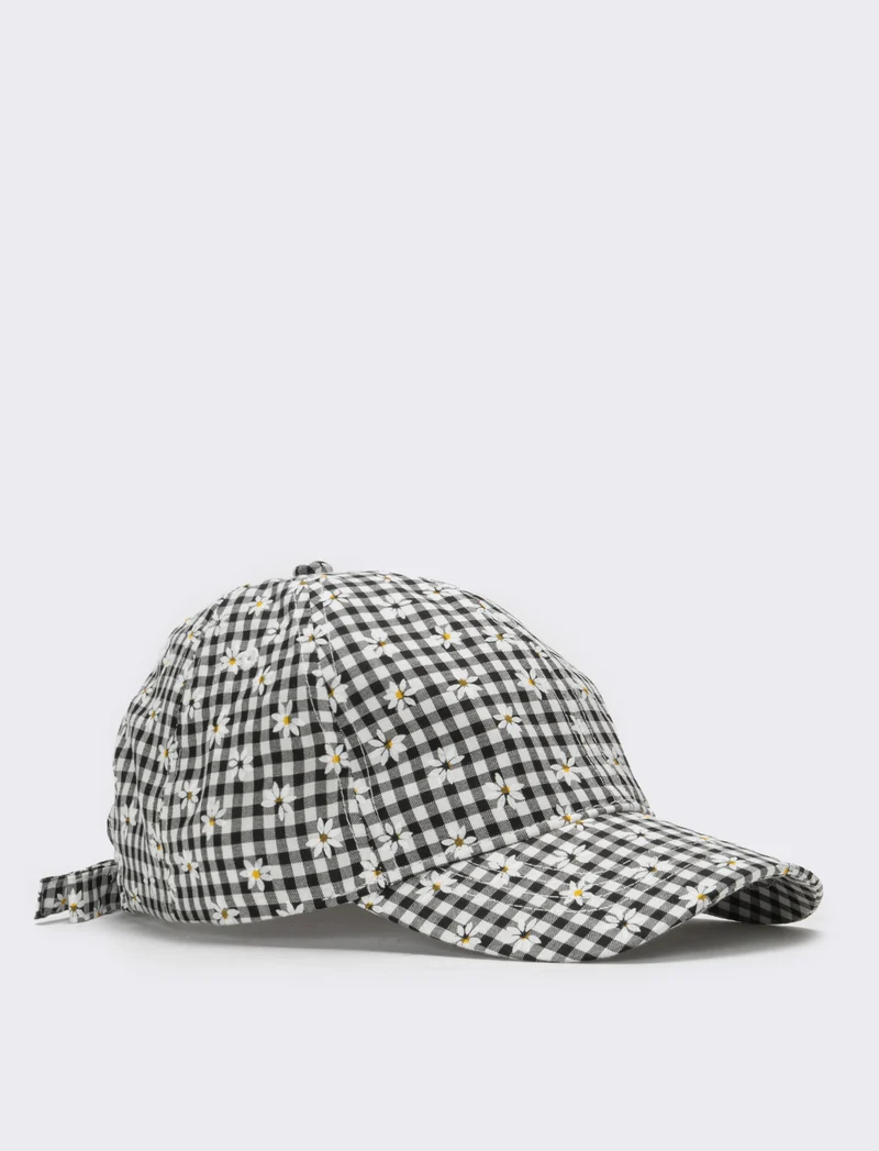 Cappello bambina baseball con margherite - Nero