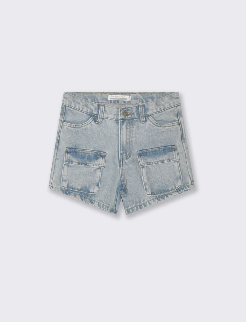 Shorts in jeans con tasconi da bambina - Denim chiaro