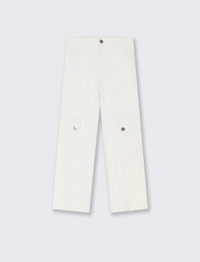 Jeans modello flare con tasconi da bambina - Bianco