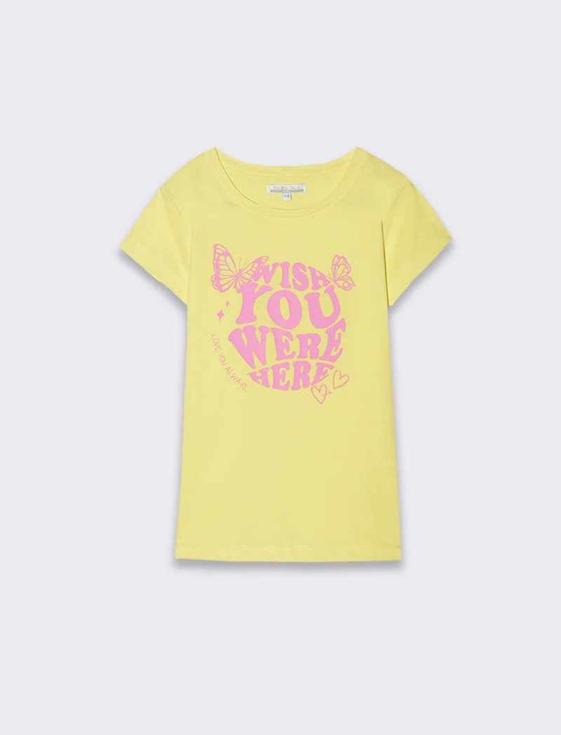 T-shirt da bambina con stampa monocolore - Giallo