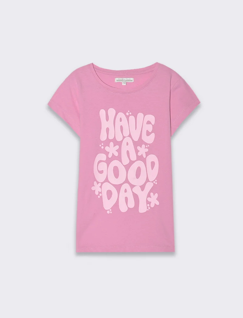 T-shirt da bambina con stampa monocolore - Rosa