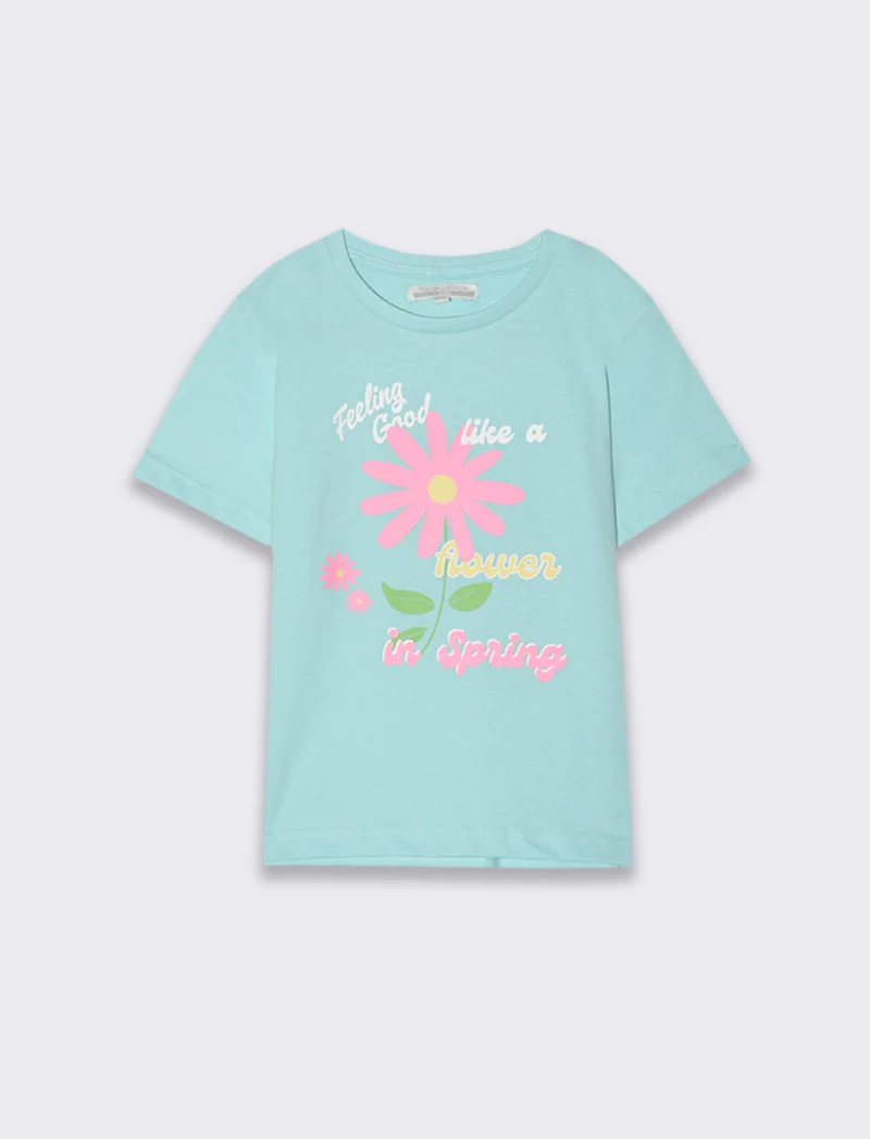 T-shirt con stampa colorata da bambina - Verde acqua