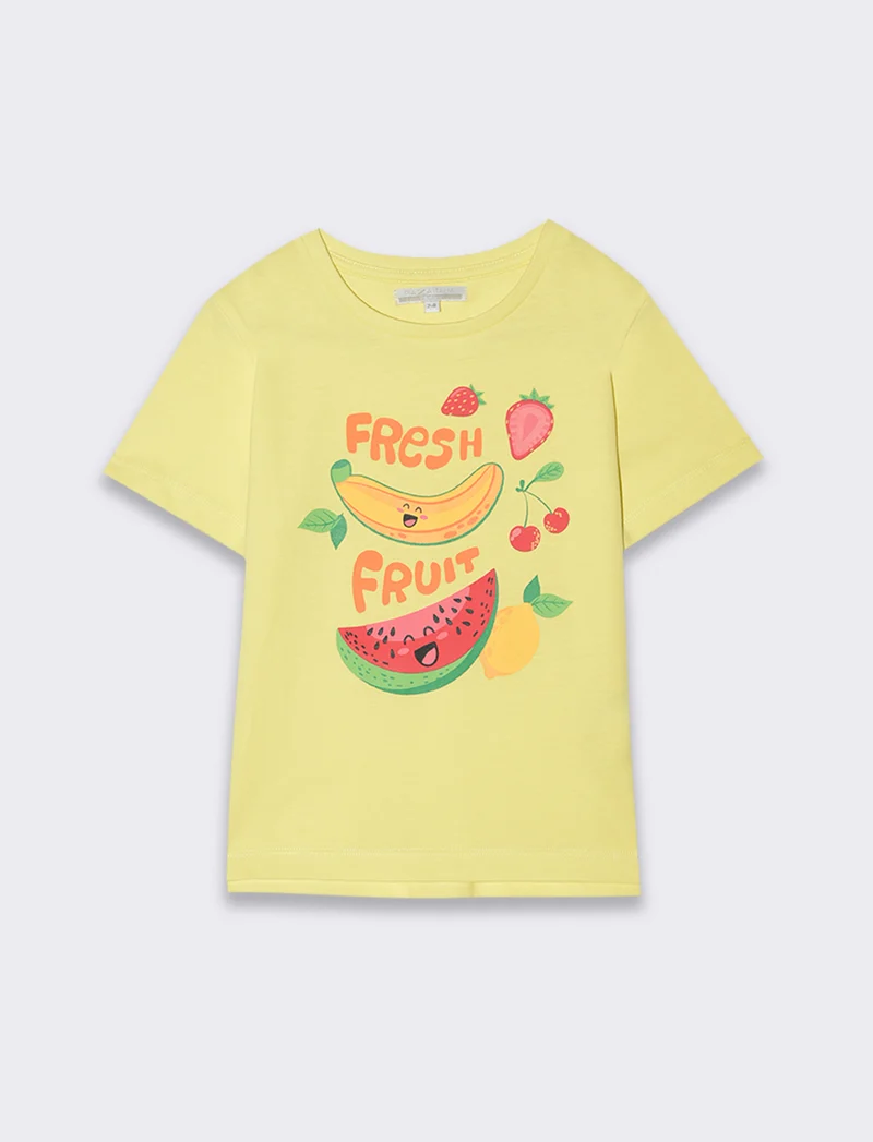 T-shirt con stampa colorata da bambina - Giallo