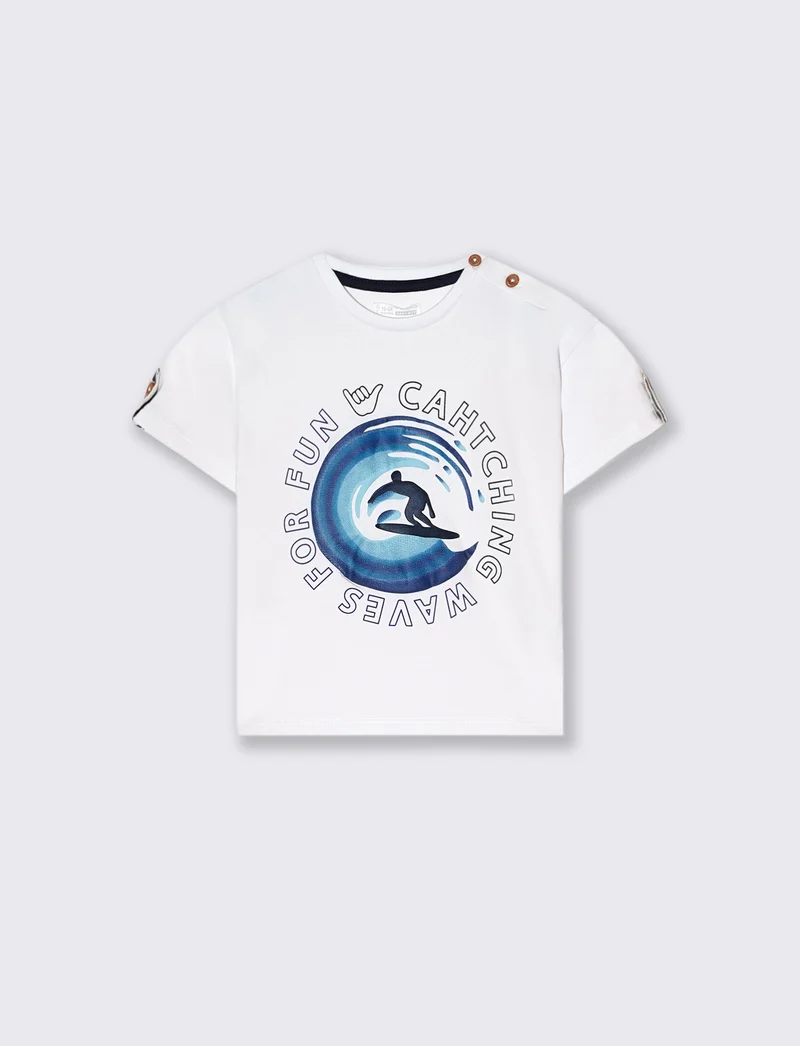 T-shirt con pattina sulle maniche da neonato - Bianco