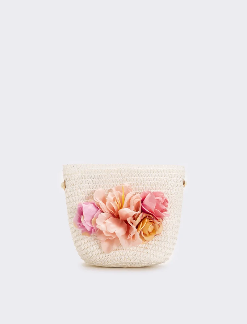 Tracollina bambina con fiori - Bianco