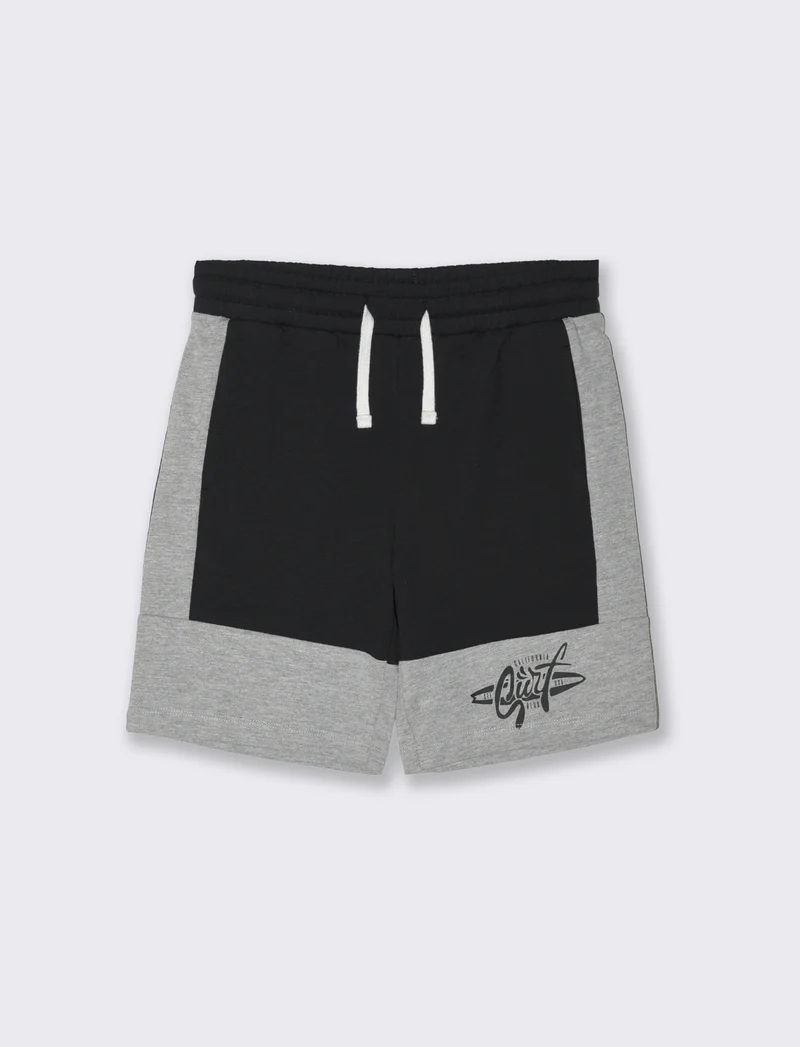 Bermuda in felpa con contrasti in tessuto da bambino - Nero