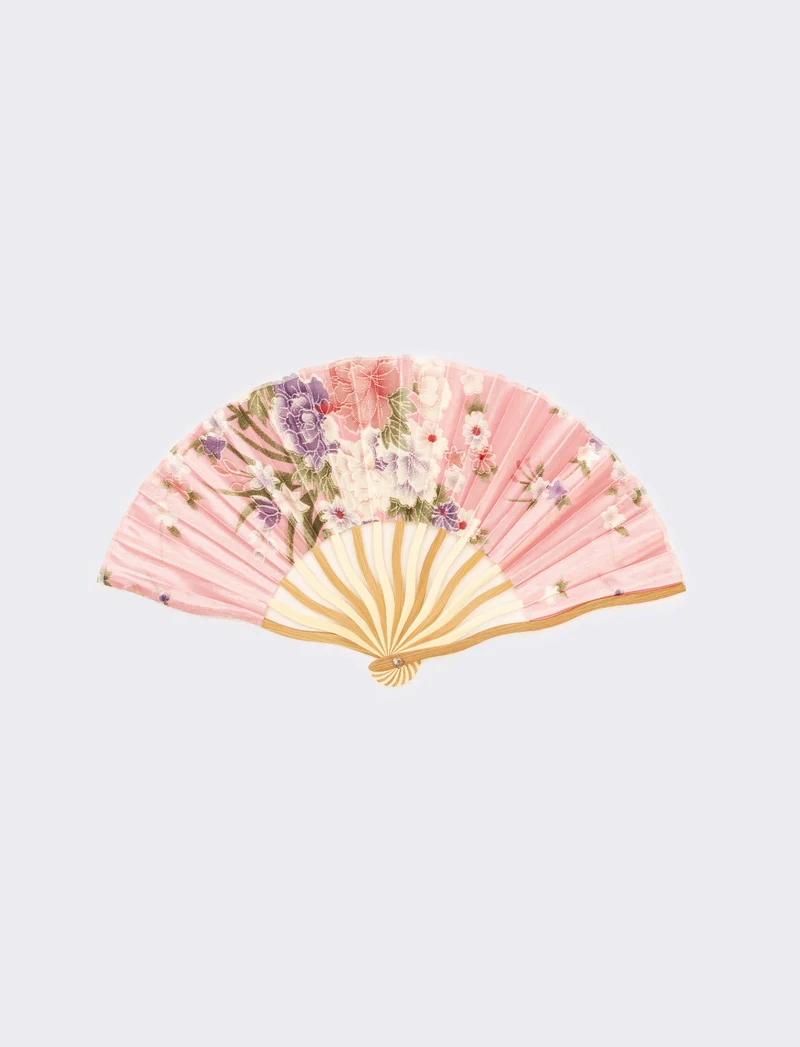 Ventaglio donna in legno e poliestere da pochette - Rosa
