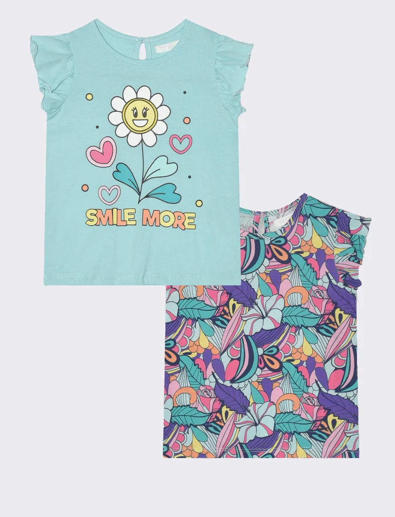 T-shirt bipack con rouches da neonata - Azzurro