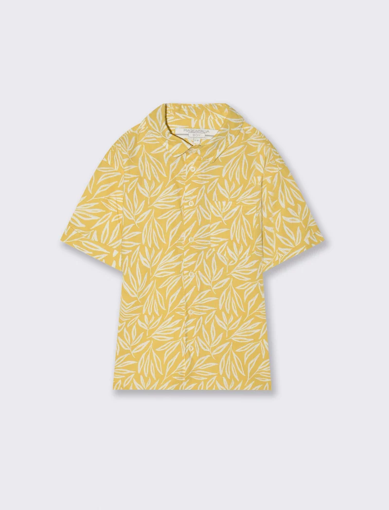 Camicia stampa foglie da bambino - Ocra