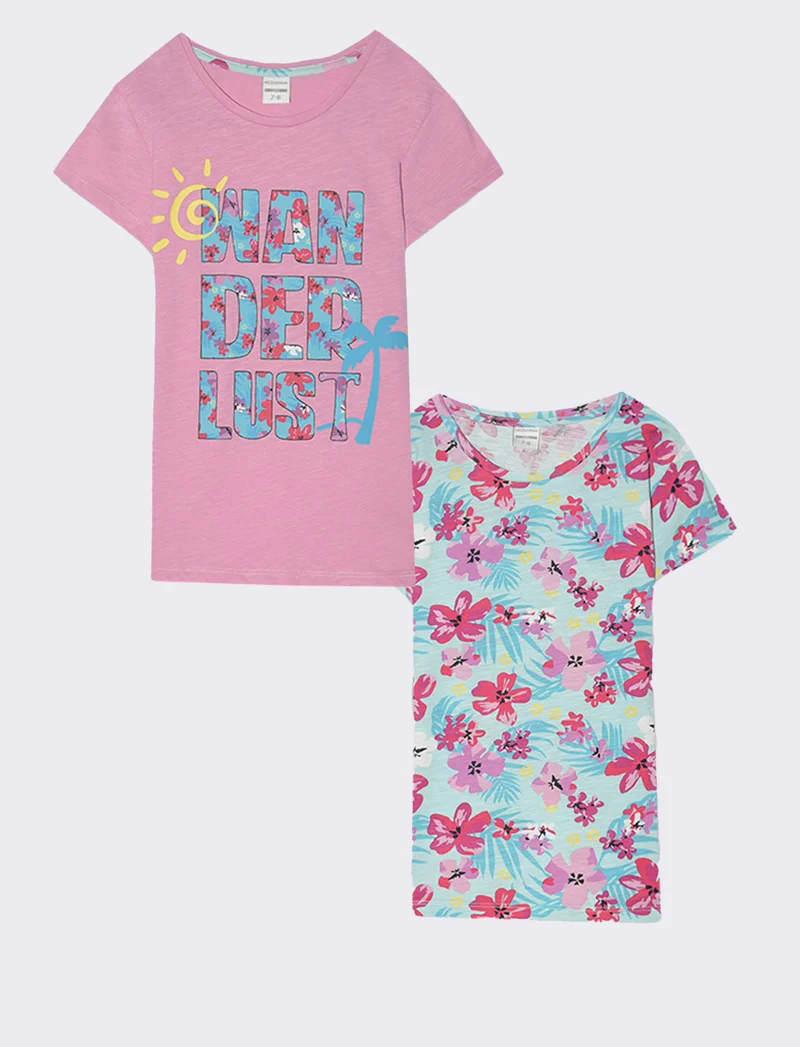 T-shirt mezza manica 2 pack da bambina - Fuxia