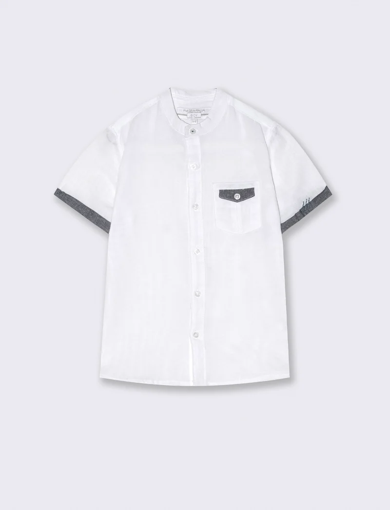 Camicia misto lino mezza manica da bambino - Bianco