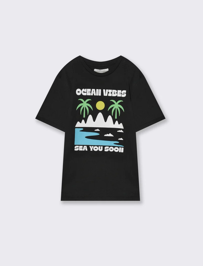 T-shirt con stampa summer da bambino - Nero