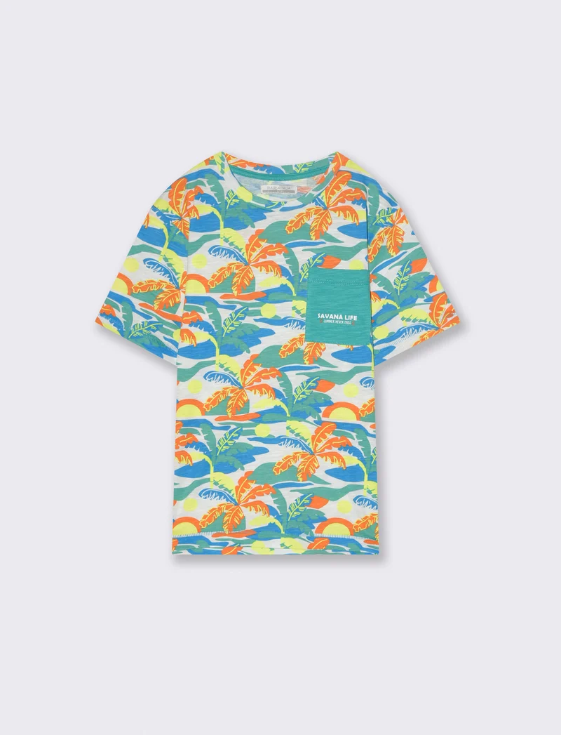 T-shirt stampata con tasca da bambino - Fantasia