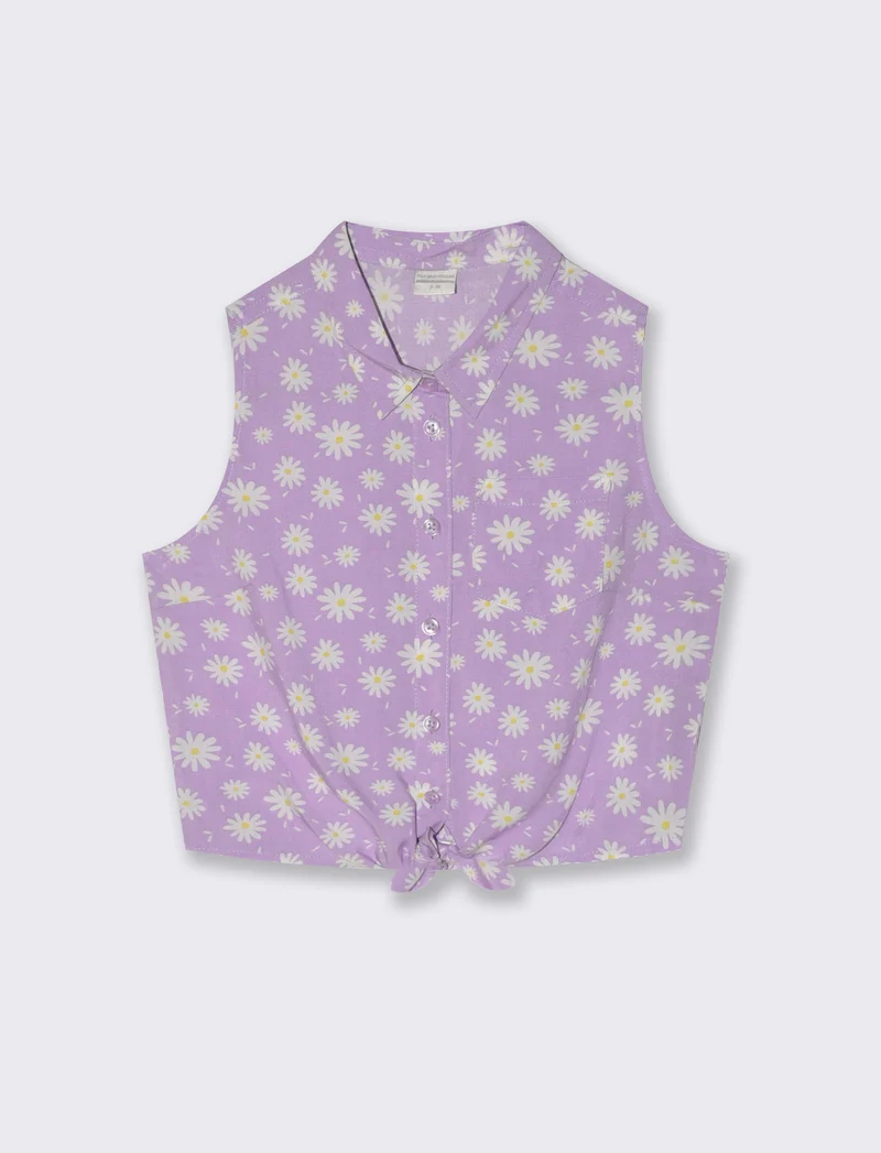 Camicia manica corta con fiocco da bambina - Lilla