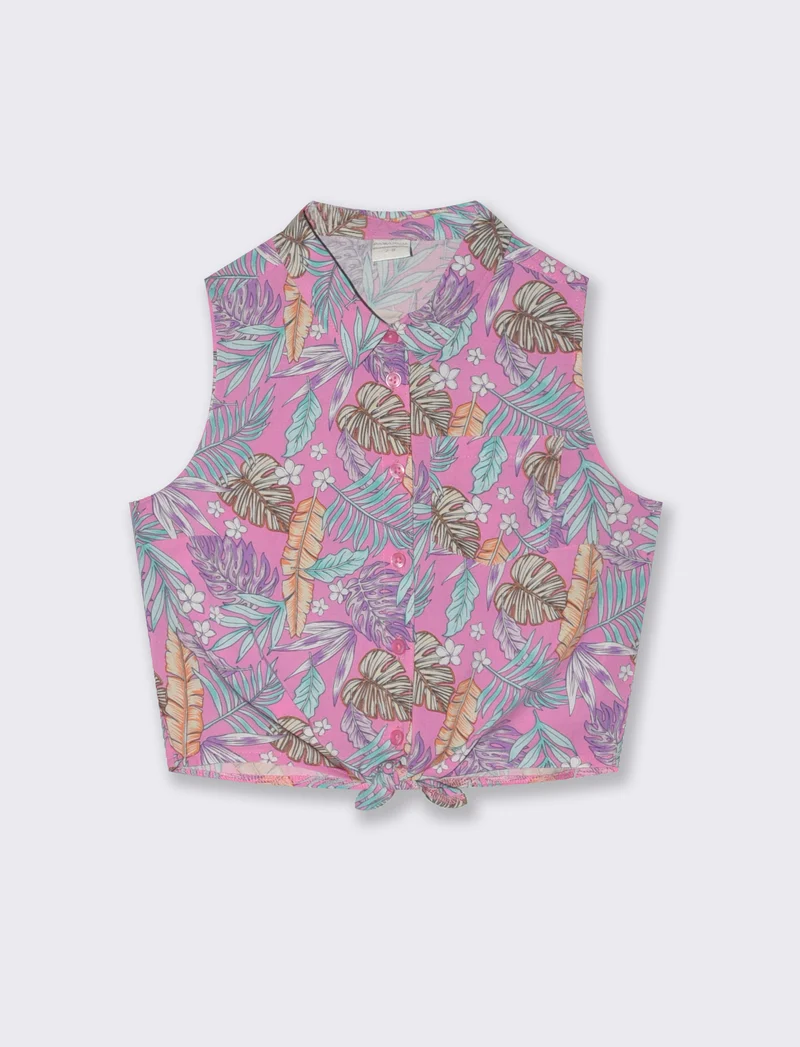 Camicia manica corta con fiocco da bambina - Fantasia