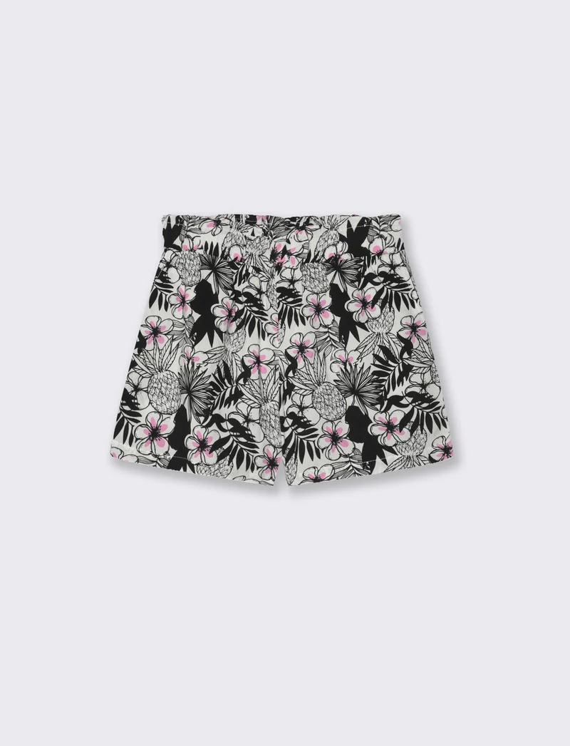 Short in viscosa stampata con fiocco da bambina - Nero