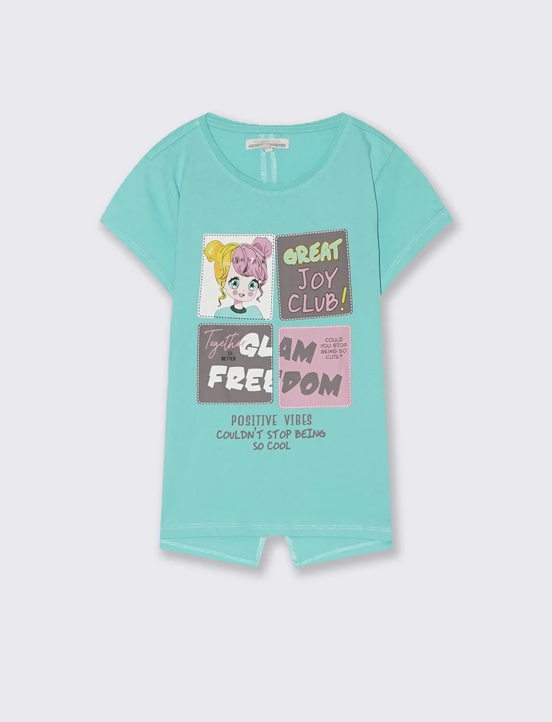 T-shirt mezza manica in cotone da bambina - Verde acqua