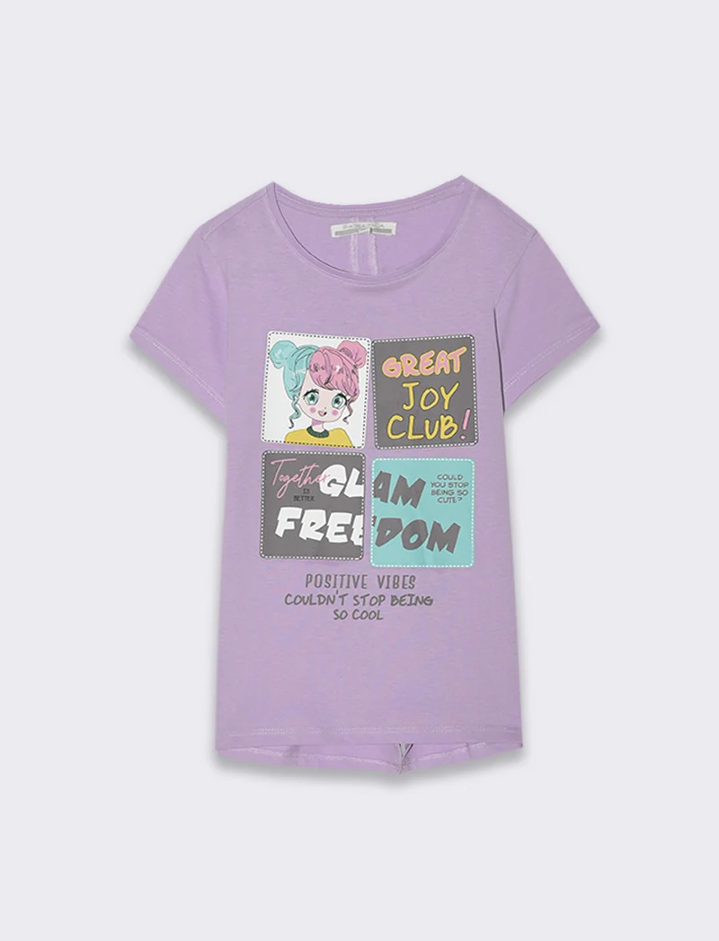 T-shirt mezza manica in cotone da bambina - Lilla