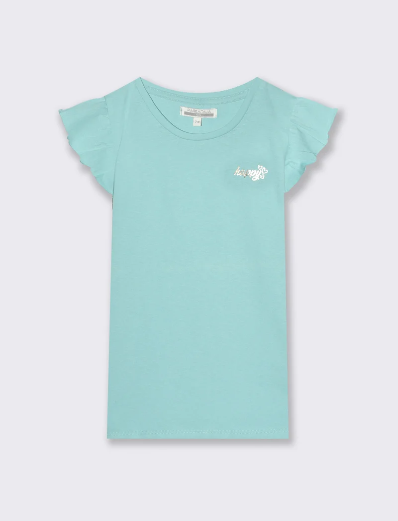 T-shirt mezza manica ad aletta da bambina - Verde acqua