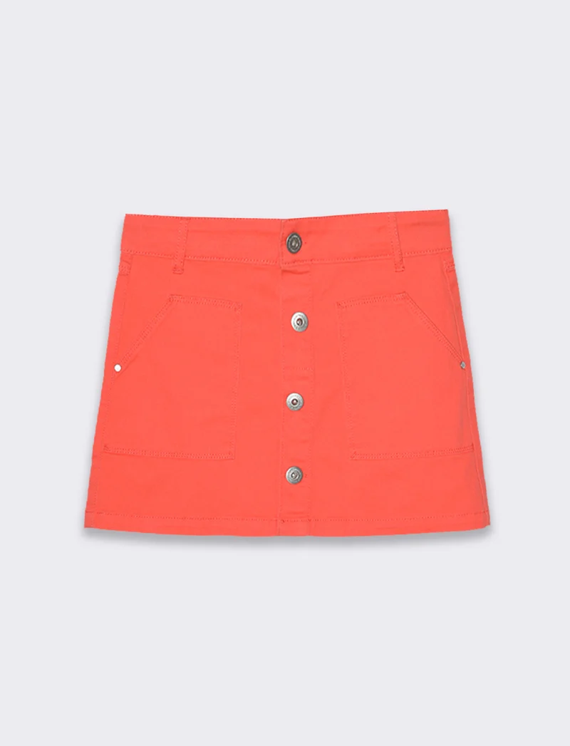 Gonna in twill di cotone elastico da bambina - Corallo