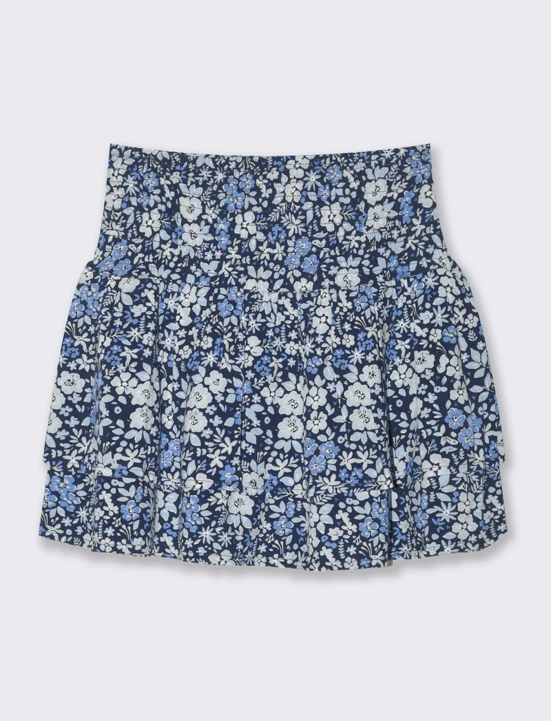 Short finta gonna in viscosa stampata da bambina - Blu