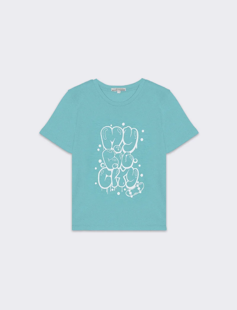 T-shirt con stampa da bambino - Verde acqua