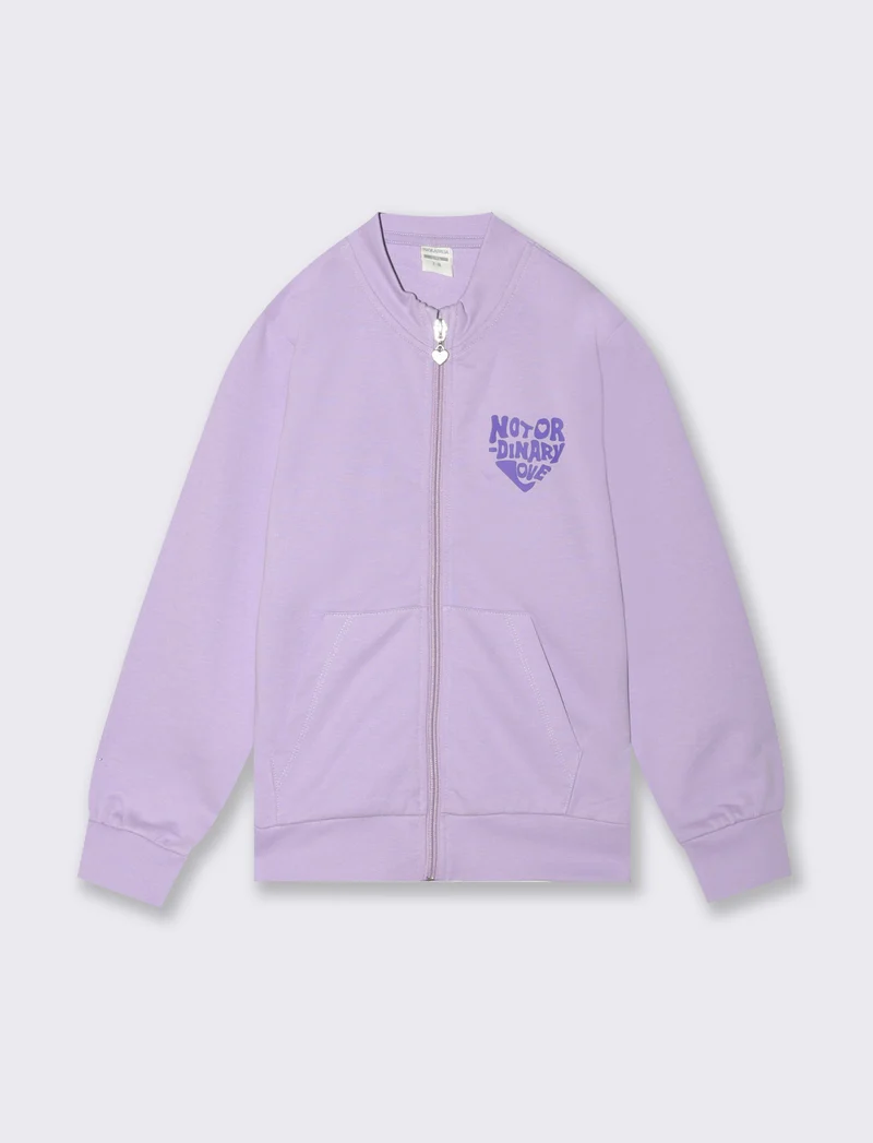Felpa con zip senza cappuccio da bambina - Lilla