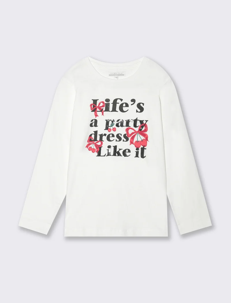 T-shirt manica lunga stampata da bambina - Bianco latte