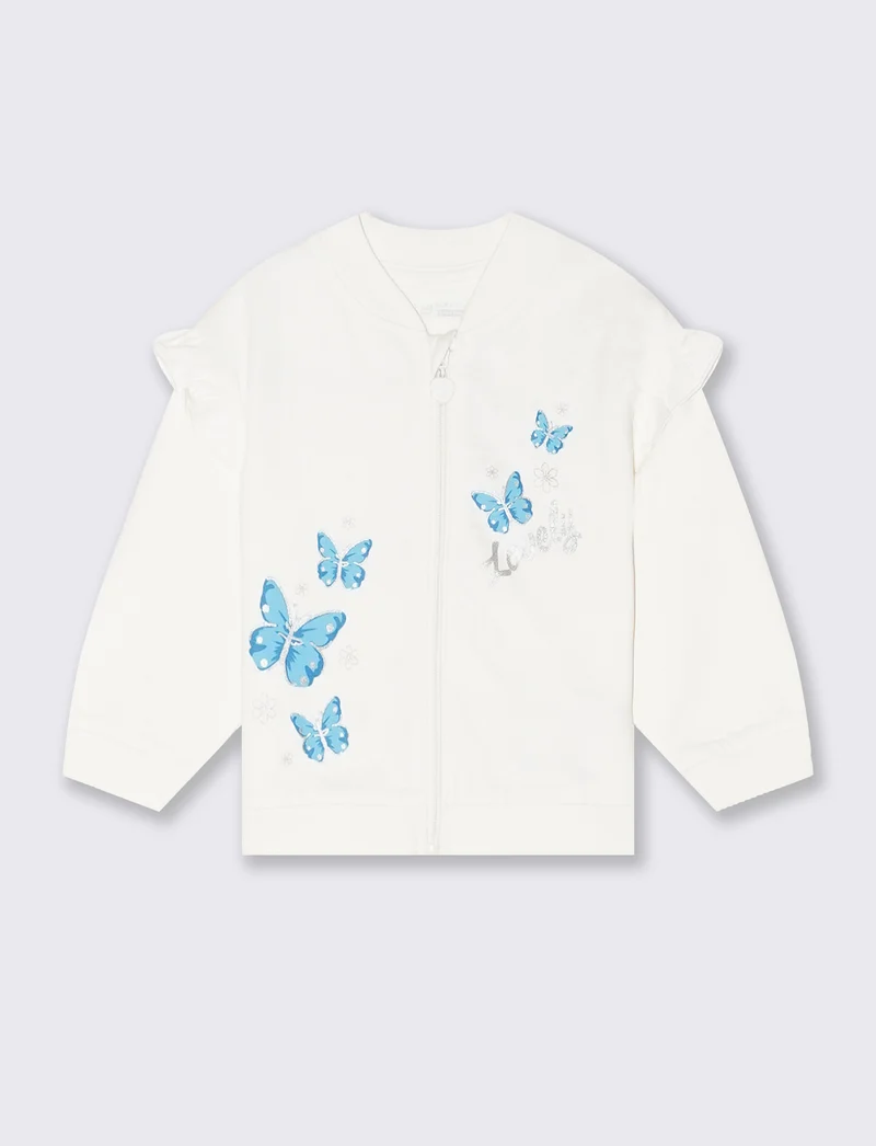 Felpa con zip e stampa da neonata - Bianco sporco