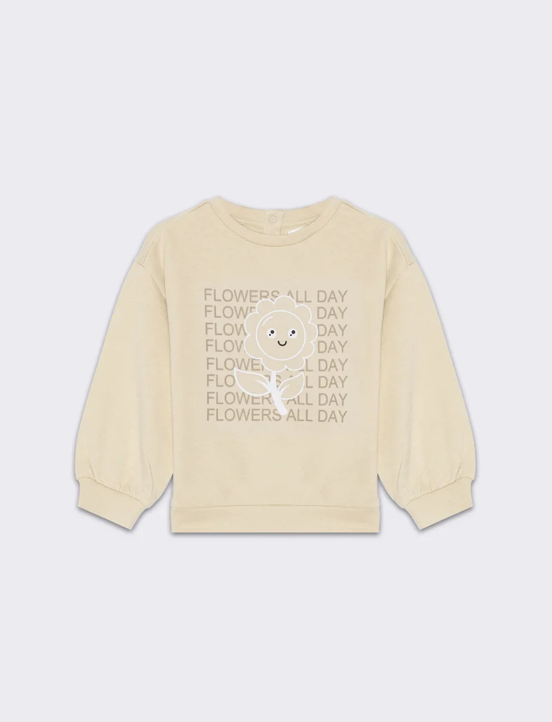 Felpa con rouches e stampa da neonata - Beige