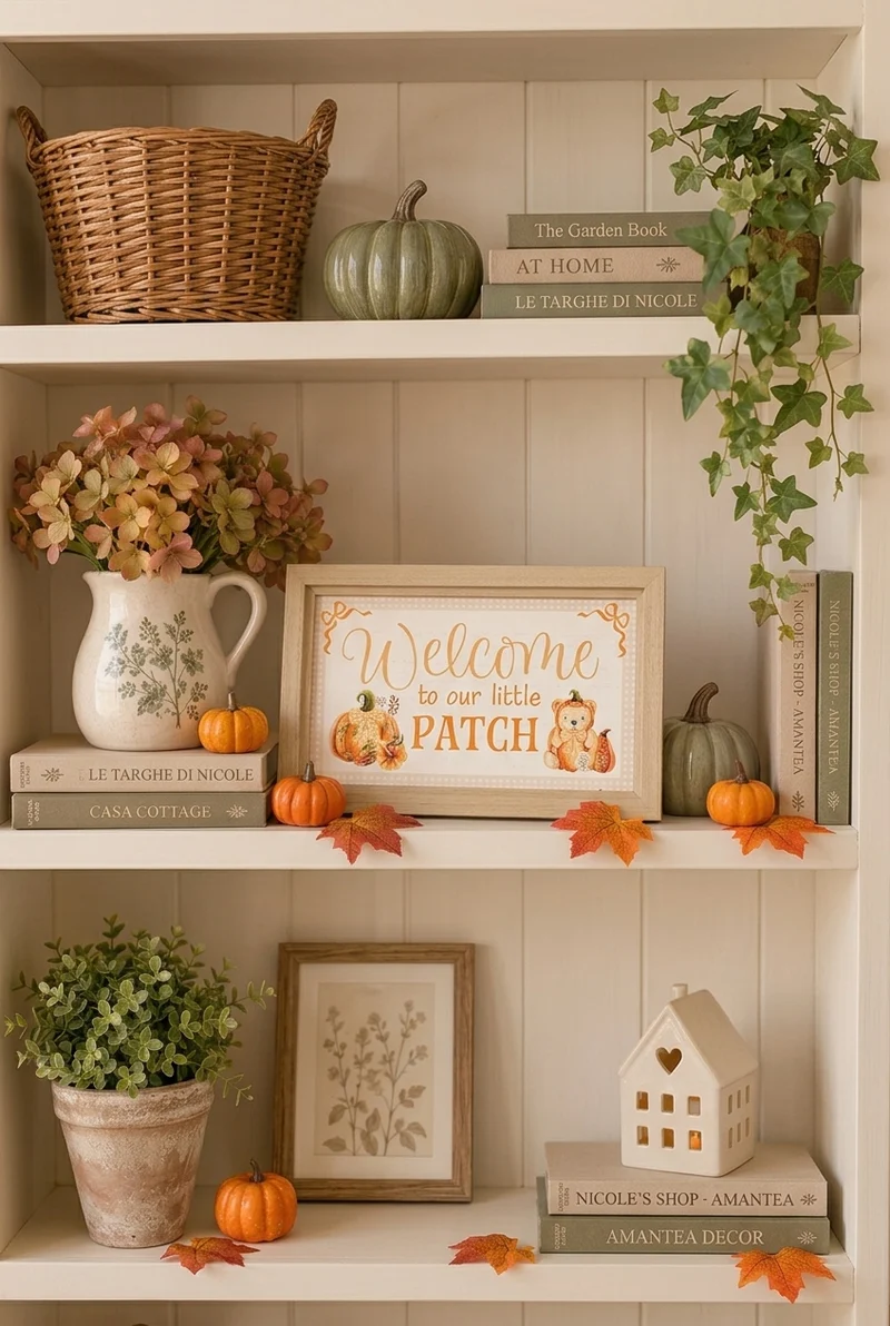 Targa Decorativa Autunnale "Welcome to Our Little Patch" con Cavalletto in Legno