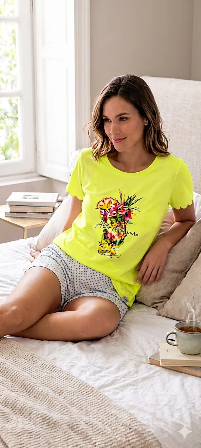 Pigiama Donna Papalina Drink Canotta e Pantaloncino in Jersey di Cotone