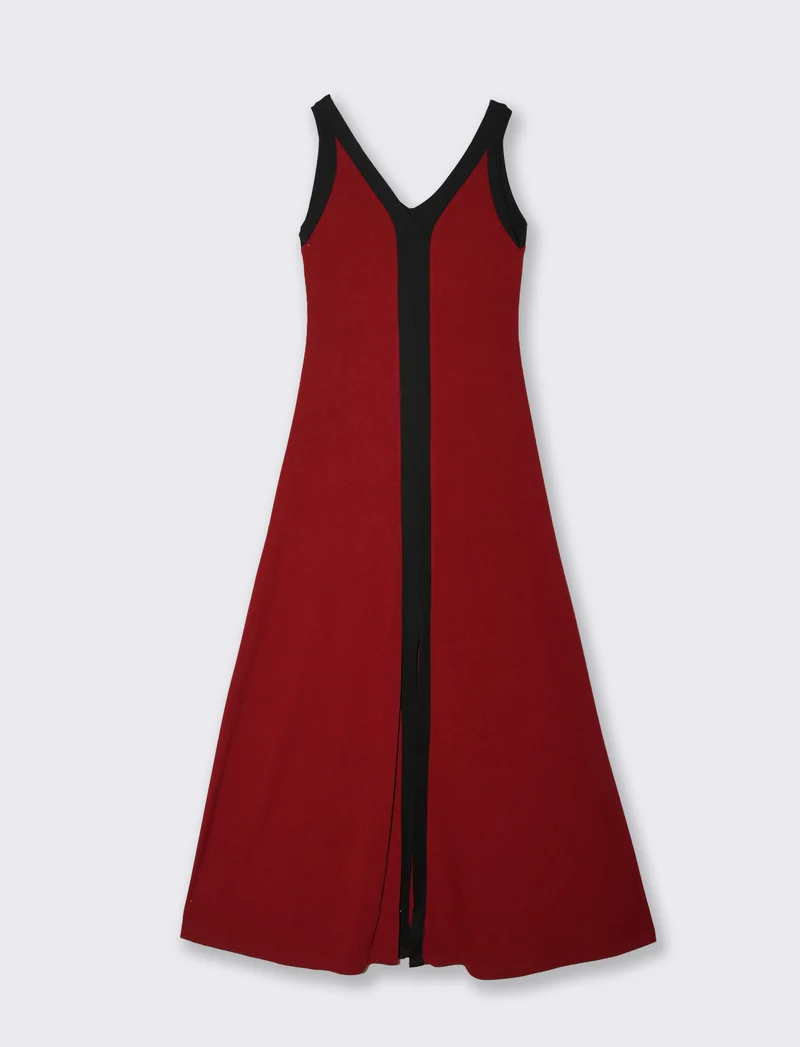 Vestito lungo bicolor - Rosso india