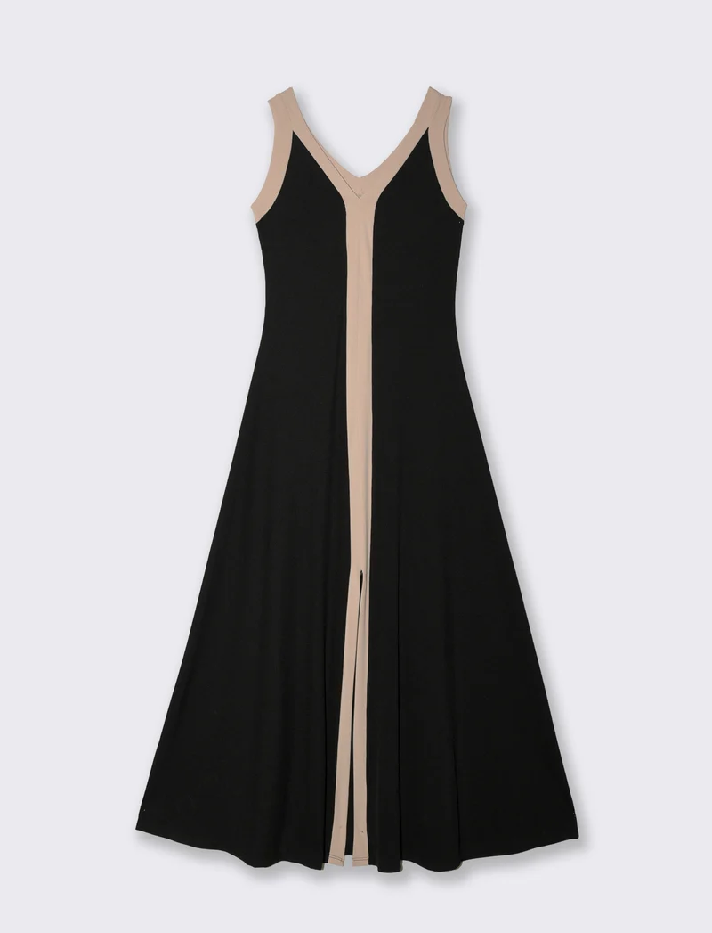Vestito lungo bicolor - Nero