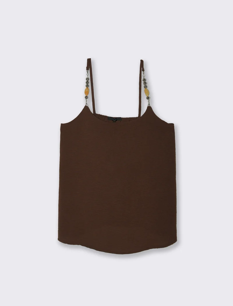 Top con bretelle con accessorio - Moro