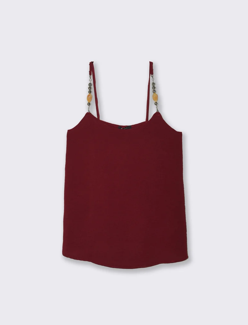 Top con bretelle con accessorio - Rosso india