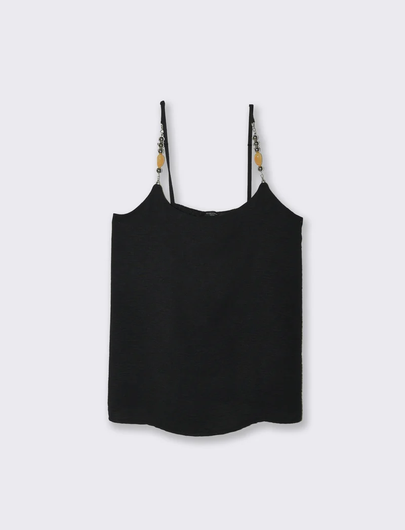 Top con bretelle con accessorio - Nero