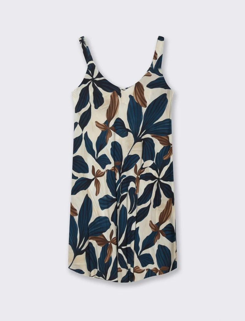 Vestito in viscosa stampato con bretelline - Blu