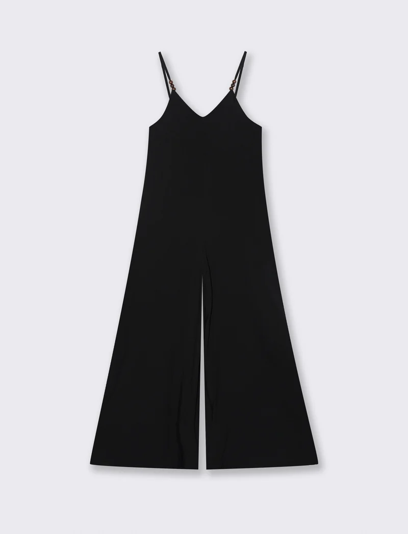 Vestito lungo in viscosa con bretelle - Nero