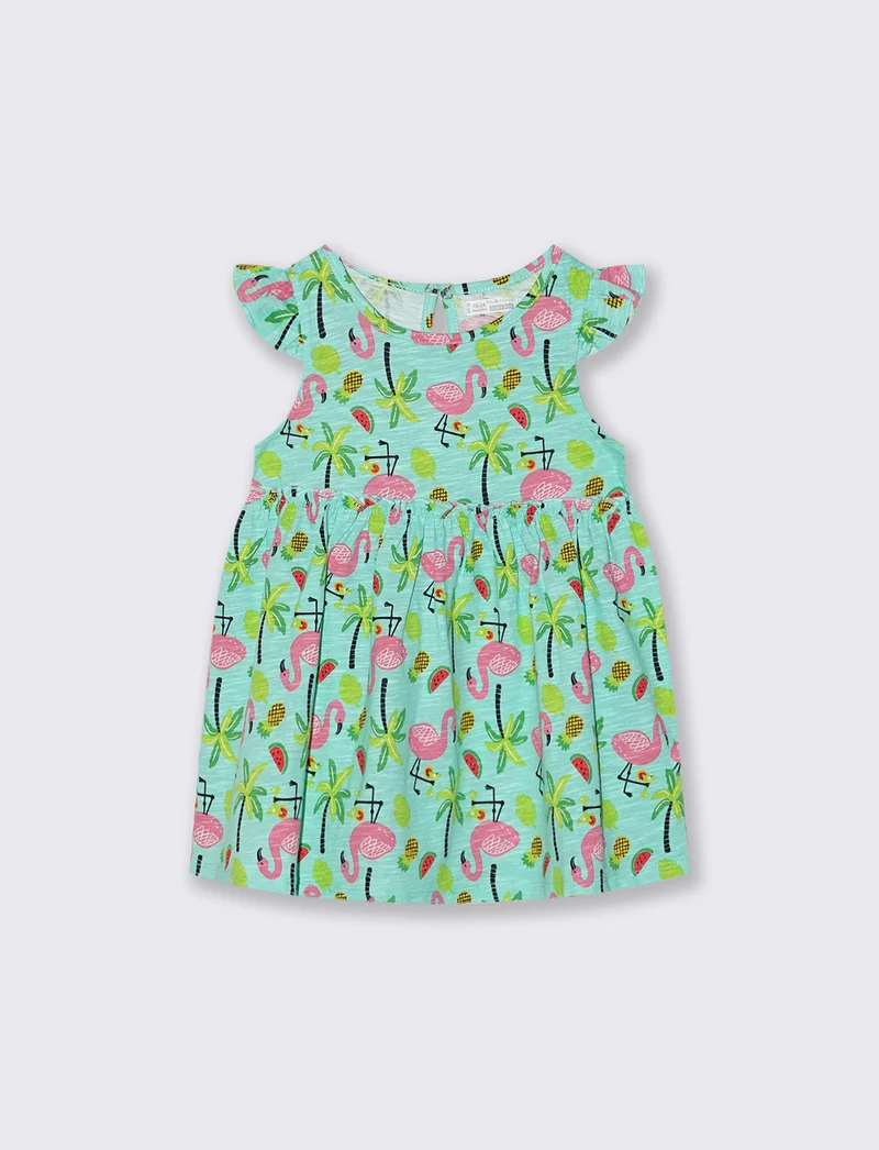 Abito casual a fantasia con rouches - Verde