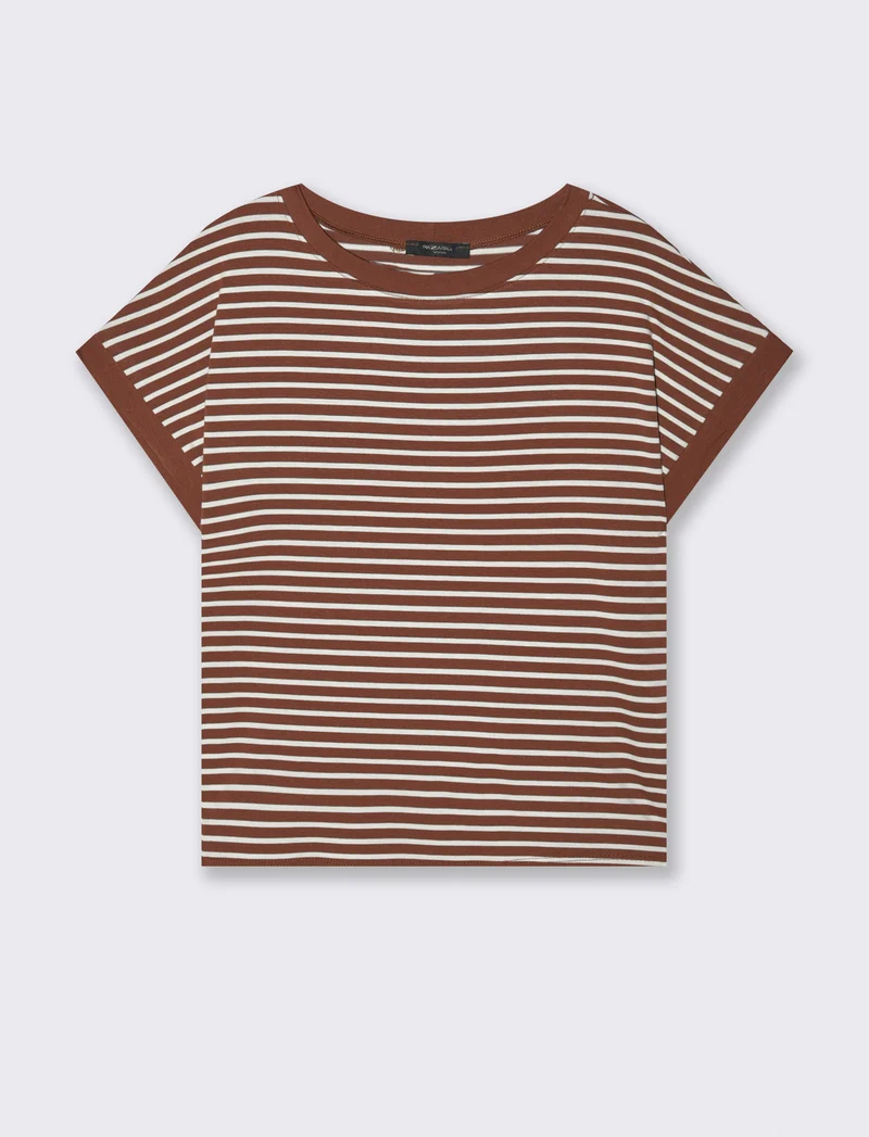 tshirt in viscosa rigata - Marrone