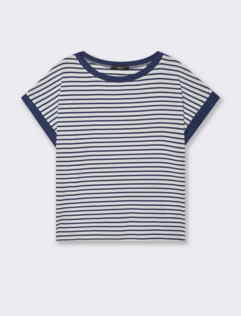 tshirt in viscosa rigata - Bianco-blu