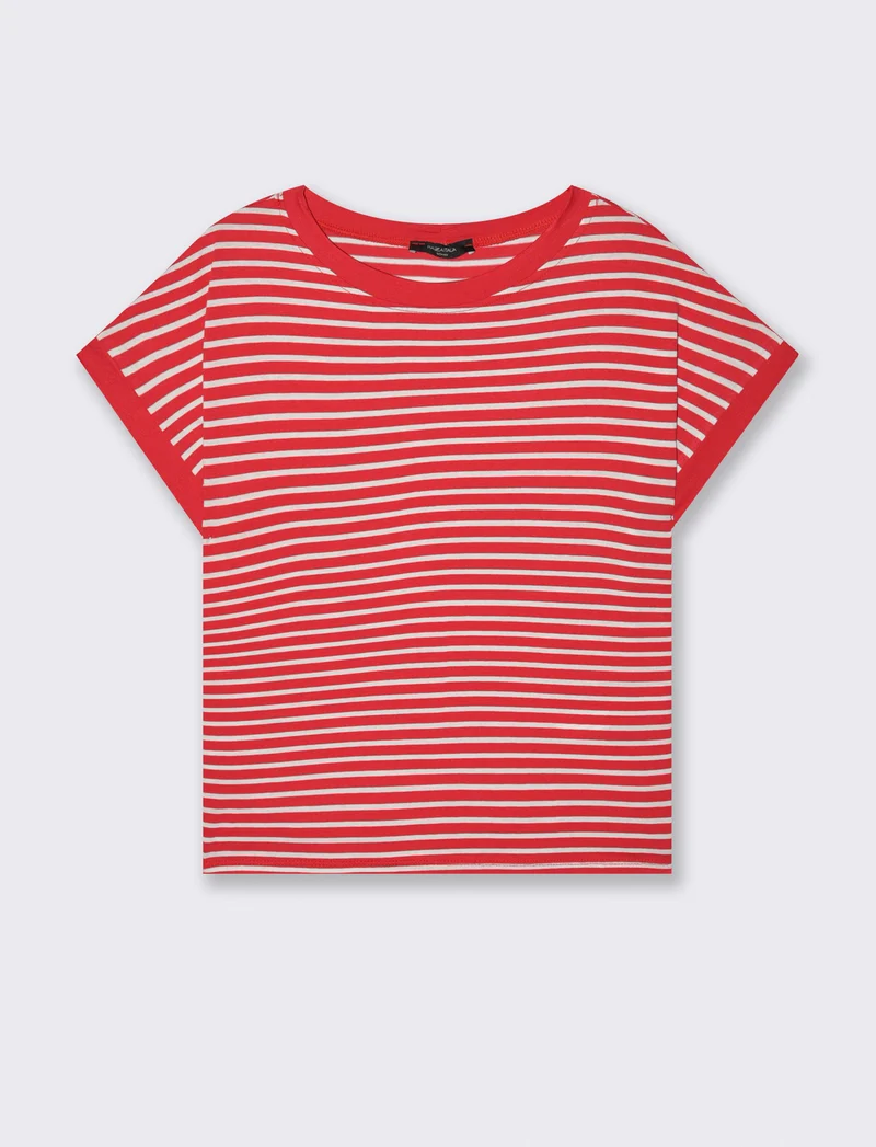 tshirt in viscosa rigata - Rosso-bianco