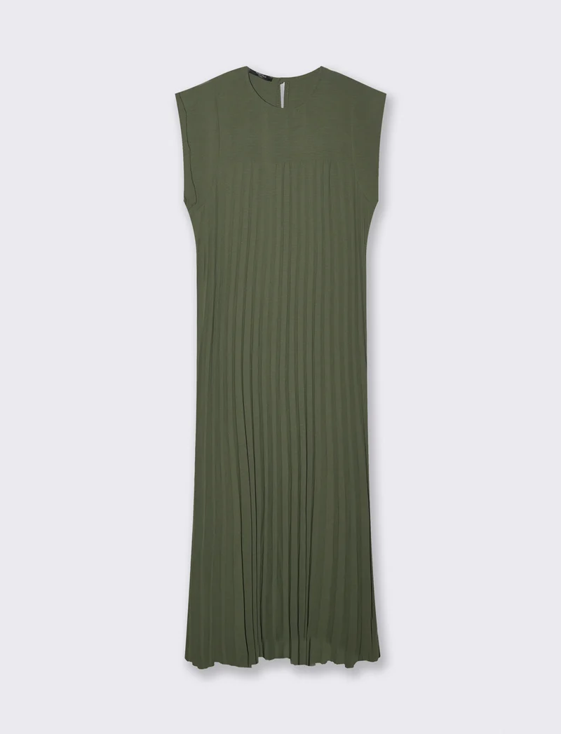 vestito lungo plisset giro manica - Verde militare